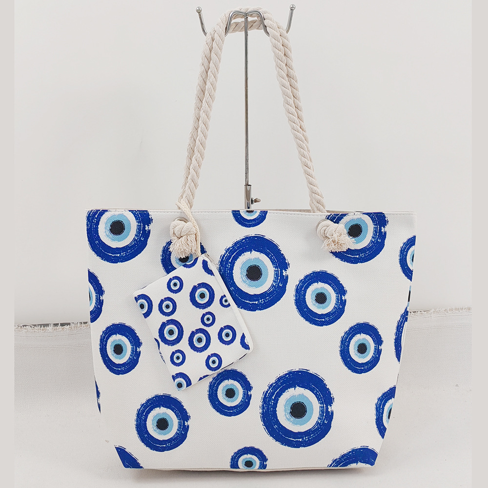 main_1-1302 Women Stylish Evil Eye Printed Large-Capacity Canvas Tote Bag - Image 1