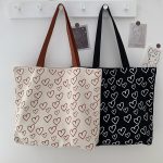 Wholesale Women Simple Heart-Print Large-Capacity Canvas Tote Bag