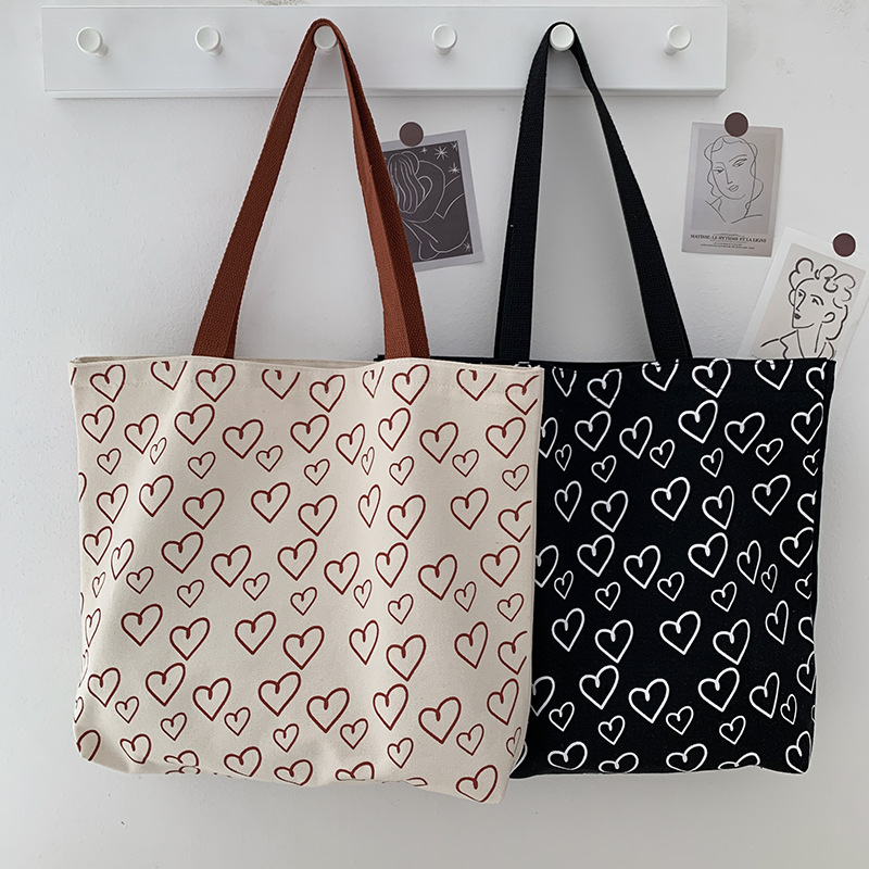 main_1-1312 Women Simple Heart-Print Large-Capacity Canvas Tote Bag - Image 1