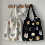 Wholesale Women Fashion Cartoon Dog Print Large Capacity Canvas Tote Bag