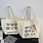 Wholesale Women Cute Letter Bear Print Large Capacity Canvas Tote Bag