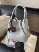 Women Fashion Casual Solid Color Litchi Pattern Bucket Handbag - Image 3