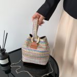 Wholesale Women Fashion Retro Multicolor Straw Bucket Bag