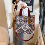 Wholesale Women Fashion Large Capacity Canvas Color Block Square Tote Bag