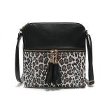 Women Contrast Color Leopard Tassel Bag - Image 2