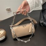 Women Fashion Casual Solid Color Chain Cylindrical Crossbody Bag - Image 2