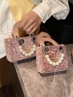 Wholesale Summer Shiny Sequin Pearl Strap Crossbody Mini Bag