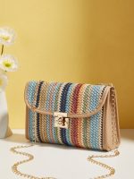 Wholesale Women Fashion Rainbow Woven Flap Lock Square Chain Crossbody Bag - Image 2