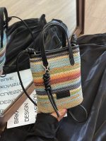 Wholesale Women Fashion Vacation Contrast Color Straw Woven Mobile Phone Crossbody Bag - Image 2