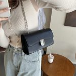 Women Fashion Simple Solid Color Rectangle Chain Crossbody Bag - Image 2