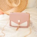 Wholesale Women Chic Flap Buckle Design Cat Tassel Decoration Color Blocking PU Crossbody Bag - Image 2