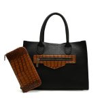 Wholesale Women Fashion Bag Colorblock Litchi Pattern Large Capacity Handbag Two-Piece Set - Image 2
