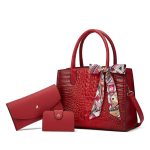 Wholesale Women Fashion Crocodile Pattern Bag Silk Handbag Three-Piece Set - Image 2