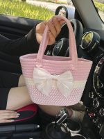 Wholesale Summer Women Casual Vacation Straw Woven Bow Floral Handbag - Image 3