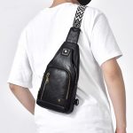 Wholesale Men Casual Vintage Commuter Zipper PU Chest Bag
