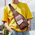 Wholesale Men Casual Vintage Commuter Zipper PU Chest Bag