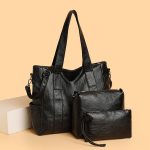 Wholesale Women Fashion Retro Solid Color Large Capacity Shoulder Bag Three-Piece Bag Set - Image 4