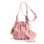 Women Fashion Casual Solid Color Bucket Rivet Drawstring Shoulder Bag - Image 2
