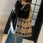 Wholesale Women Fashion Casual Knitted Love Large Capacity Shoulder Bag - Image 4