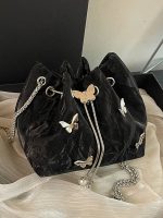 Women Fashion Solid Color Butterfly Decoration Bucket Shoulder Bag - Image 3