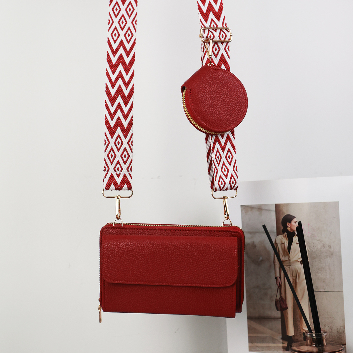 main_1-244 Wholesale Women Fashion Simple Solid Color Litchi Pattern Multi-Functional Shoulder Bag - Image 1