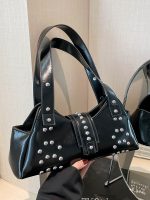 Wholesale Women Fashion Punk Oil Wax Rivet Solid Color Shoulder Bag - Image 2