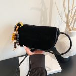 Women Fashion Simple Solid Color Letter Jacquard Bead Pendant Shoulder Bag - Image 2