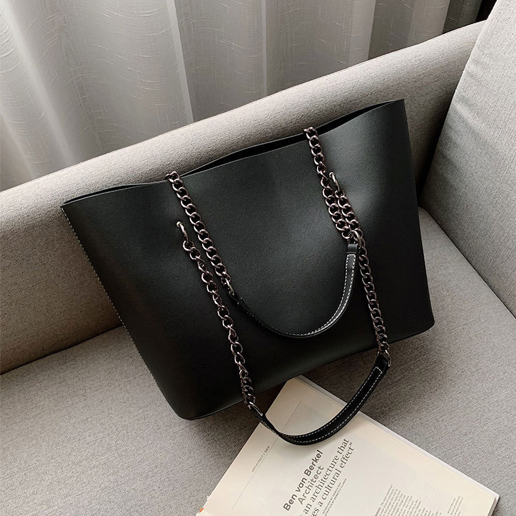 main_1-267 Wholesale Women Fashion Casual Solid Color Soft Leather Large Capacity Chain Shoulder Bag - Image 1