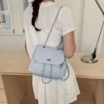 Wholesale Women Fashion Casual Solid Color Rhombus Chain Backpack - Image 3