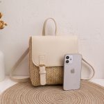 Wholesale Women Fashion Casual Contrast Color Woven Straw Backpack - Image 2