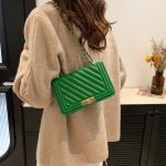 Wholesale Women Casual Simple Solid Color Lock Buckle Chain Square Shoulder Bag