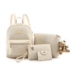 Wholesale Women Fashion Casual Solid Color Printed Bear Pendant Backpack Four-Piece Bag Set - Image 2
