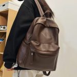 Wholesale Men Women Retro Leather Schoolbag College Students Commuter Travel Backpack - Image 2