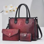 Wholesale Women Fashion Casual Crocodile Large Capacity Handbag Three-Piece Bag Set