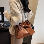 Women Fashion Simple Bow PU Shoulder Bag - Image 2
