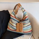 Wholesale Women Fashion Casual Large Capacity Contrast Color Hand Woven Tote Bag - Image 2