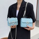 Women Fashion Casual Pearl Chain Rhomboid Embroidery Shoulder Bag - Image 2