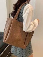 Women Retro Casual Simple Solid Color Large Capacity Tote Bag - Image 3