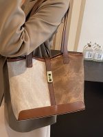 Women Fashion Casual Contrast Color Large Capacity Tote Bag - Image 3