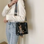 Women Fashion Casual Solid Color Bucket Rabbit Pendant Shoulder Bag - Image 2