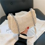 Women Fashion Casual Woven Baguette Chain Shoulder Bag