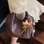 Women Fashion Solid Color Woven Large Capacity Pendant Handbag - Image 4