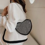 Women Fashion Casual Solid Color Rhinestone Heart-Shaped Chain Shoulder Bag - Image 2
