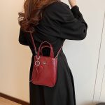 Women Fashion Casual Solid Color Love Pendant Bucket Shoulder Bag - Image 2