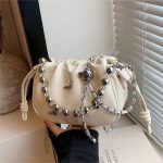 Women Fashion Elegant Solid Color Beaded Shoulder Bag