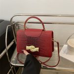 Women Fashion Solid Color Crocodile Metal Buckle Small Square Shoulder Bag