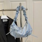 Fashion Design Pleated Solid Color Shoulder Strap Bow Shoulder Bag - Image 3