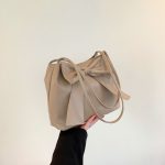 Women Fashion Simple Solid Color Large Capacity Bowknot Tote Bag - Image 2