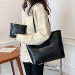 Wholesale Simple Solid Color Crocodile Print Large Capacity Tote Bag - Image 2