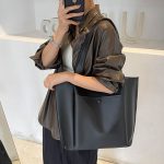 Wholesale Women Solid Color Large Capacity Shoulder Tote Bag - Image 2